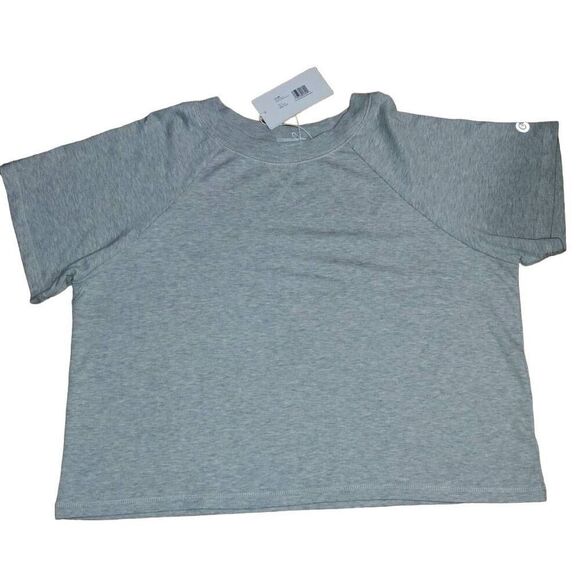 Calme Raglan Cropped Gray Short Sleeve Tencel Sweatshirt L - Picture 1 of 5